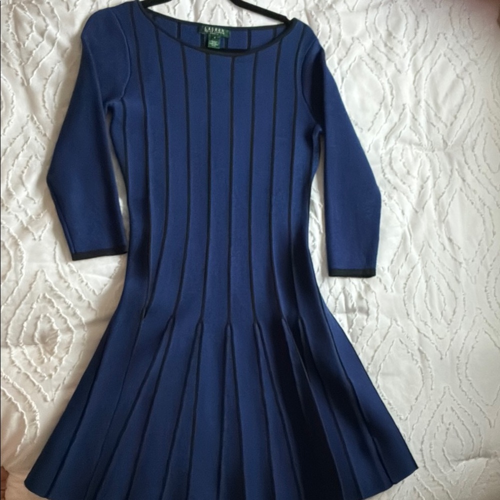 Ralph Lauren Blue Pleated Fit and Flare Dress, Never Worn